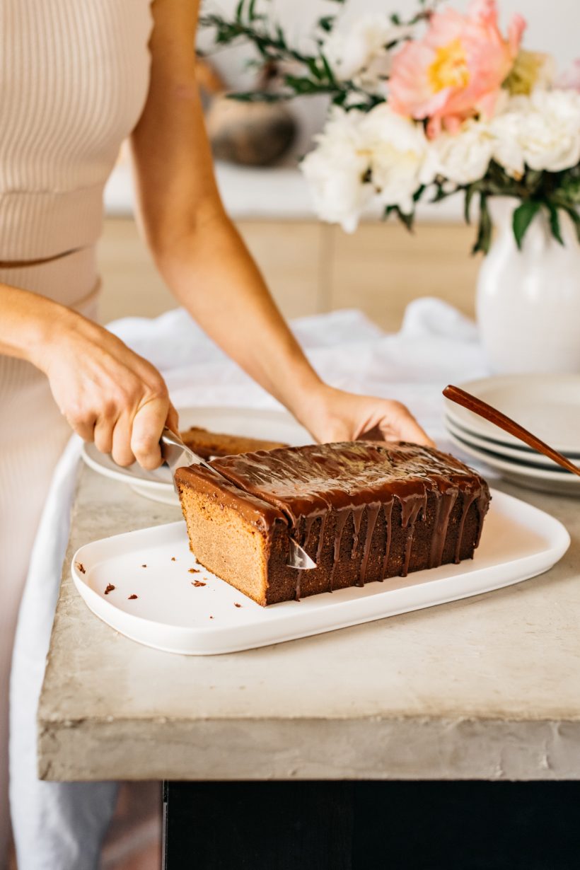 classic chocolate poundcake, easy valentine's dessert, cutting cake