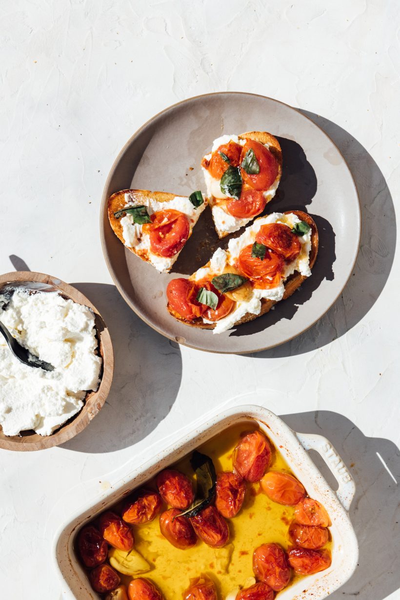 Bruschetta with slow-roasted cherry tomatoes and ricotta