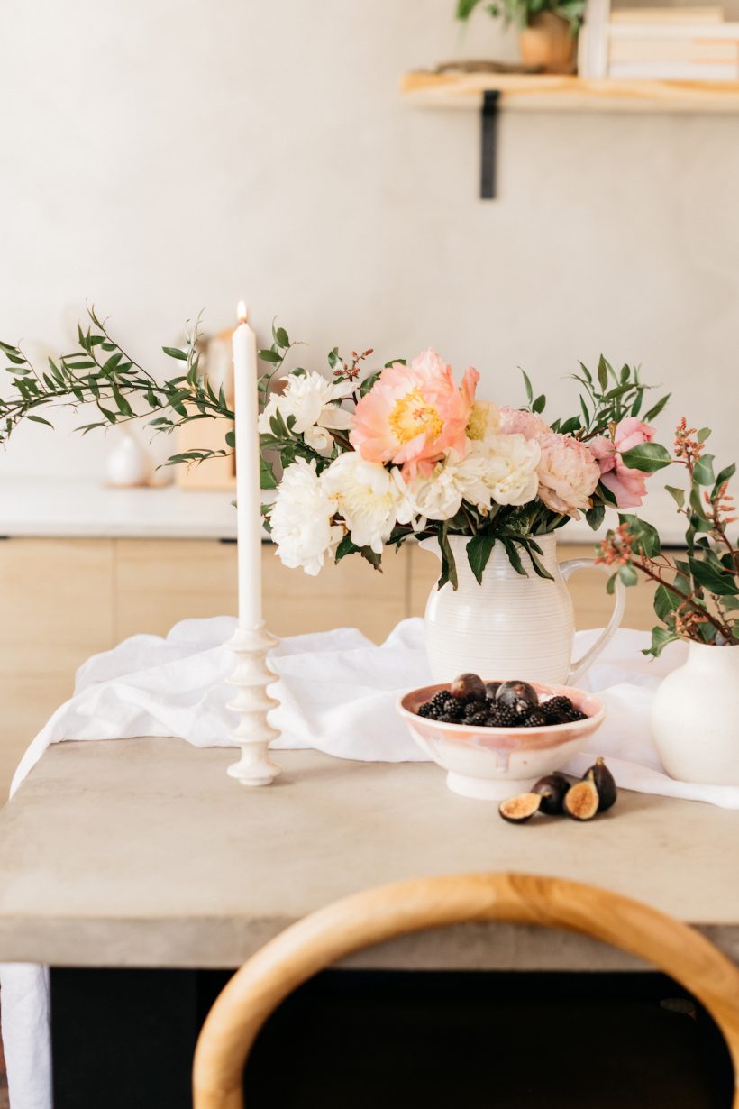 Valentine's Table Setting Ideas, Peonies Floral Centerpiece, Romantic Decor