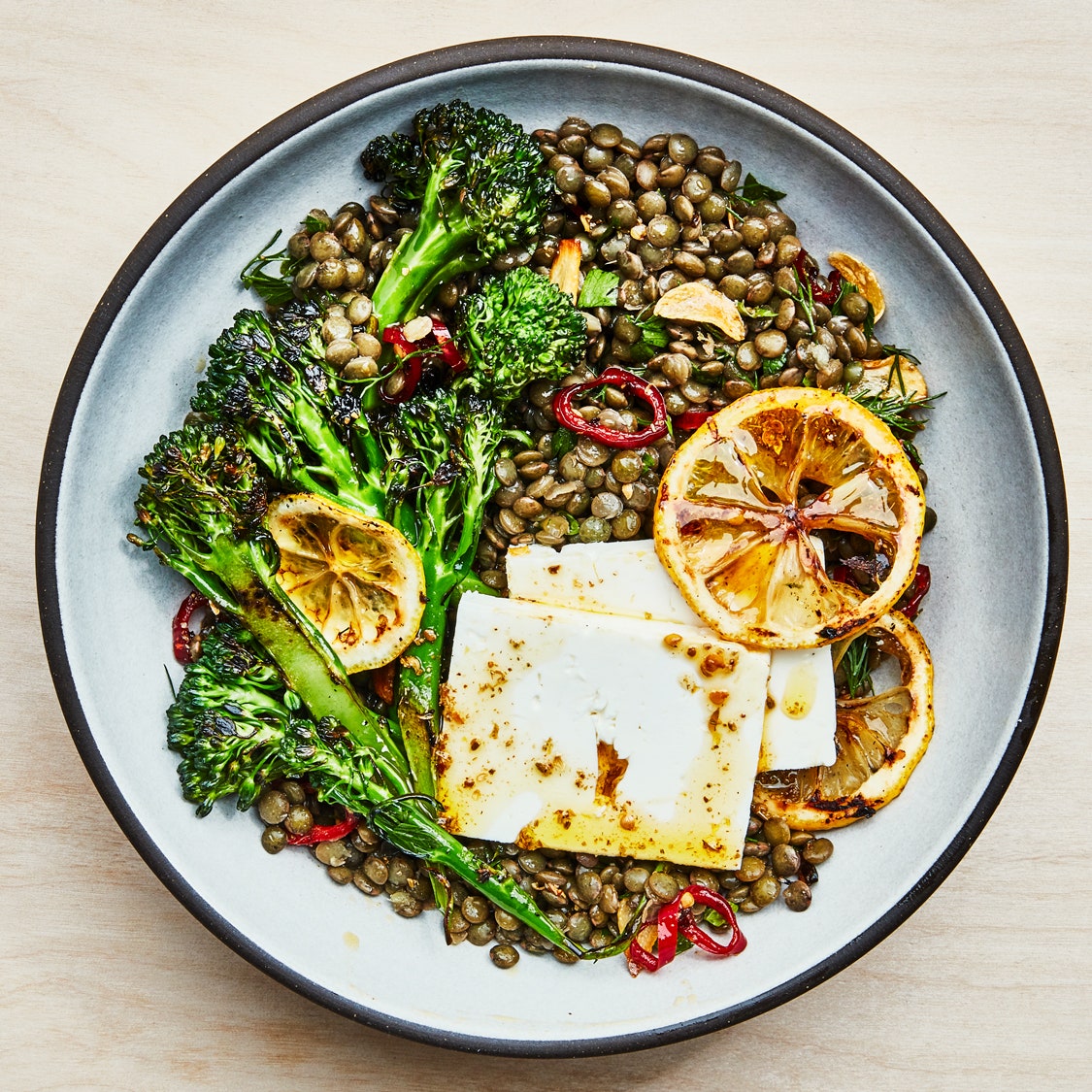 Marinated Lentils with Lemony Broccolini and Feta_best make ahead freezer recipes