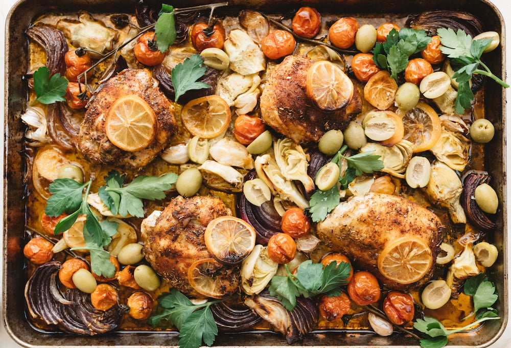 This Lemony Sheet Pan Chicken With Artichokes Is The Weeknight Dinner You’ve Been Searching For
