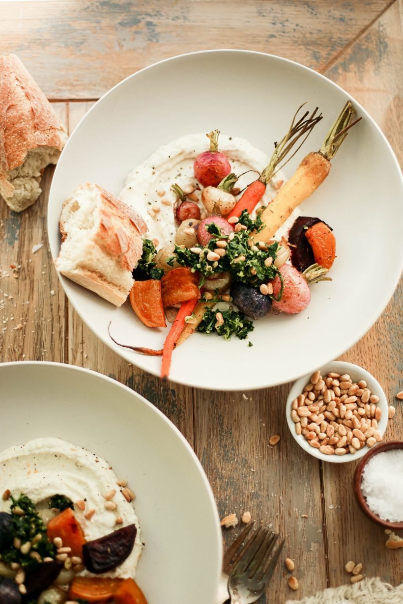 Grilled vegetables with whipped Feta and Zesty gremolata