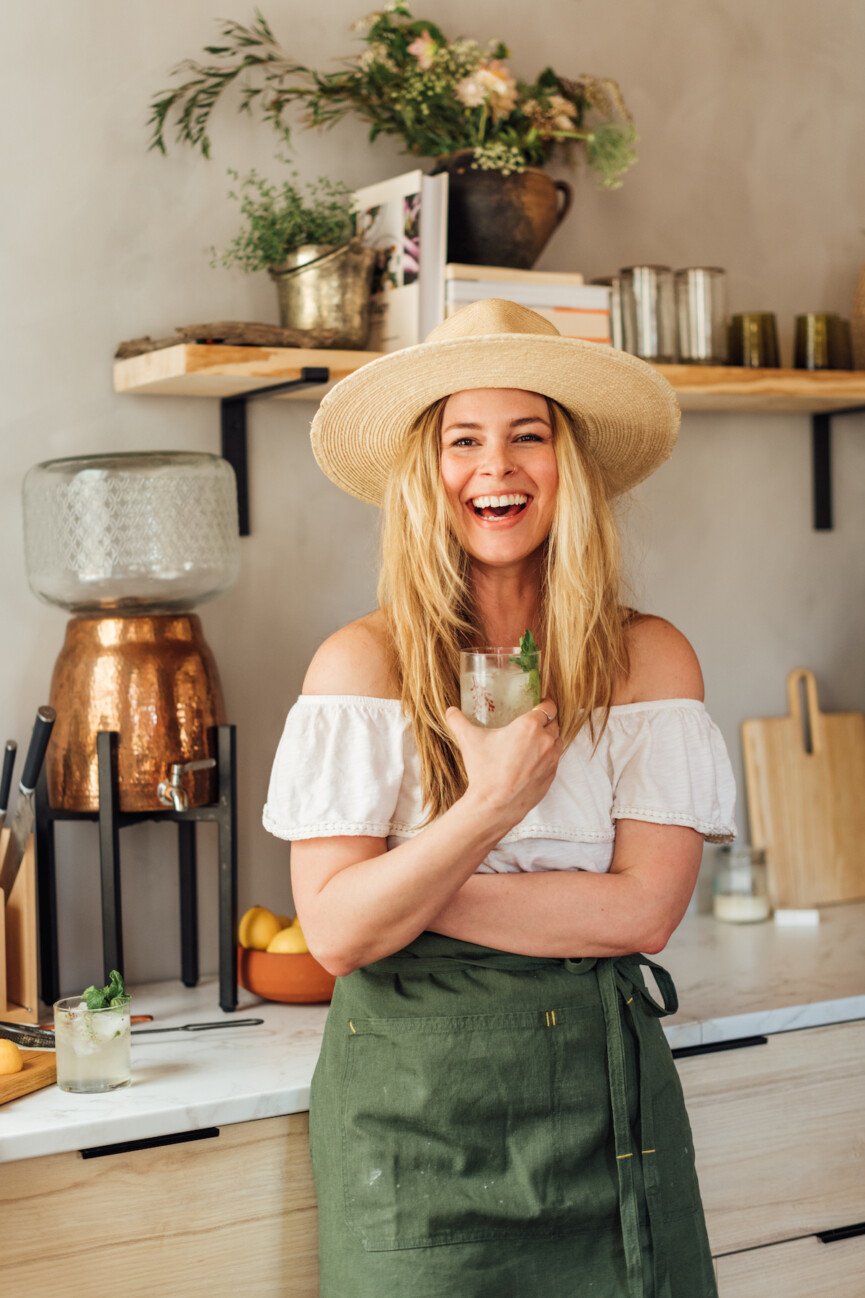 spring happy hour, ashleigh amoroso, cocktails, green, hat, summer, laughing