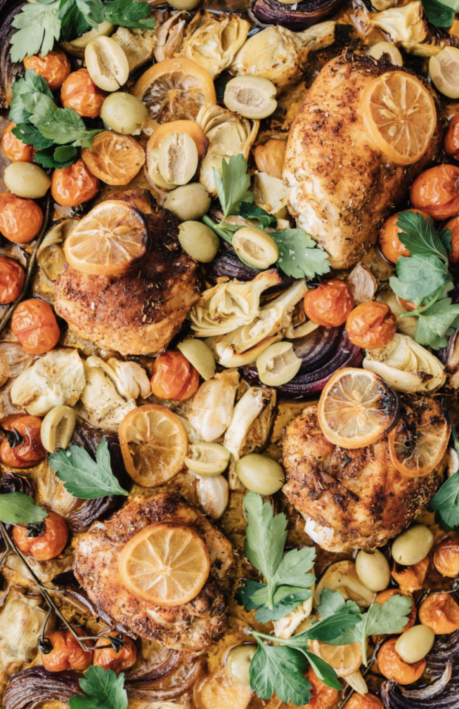 Lemony Sheet Pan Chicken With Artichokes and Spring Veggies_easy gluten-free dinner recipes for the family