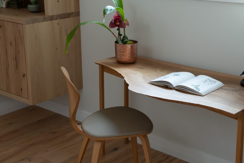 simple wood desk in an office
