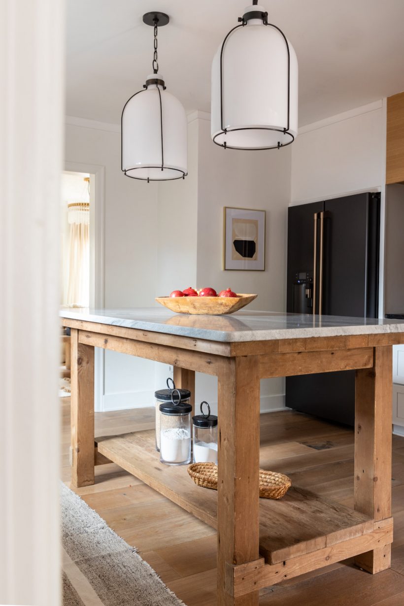 kitchen island with overhead lights