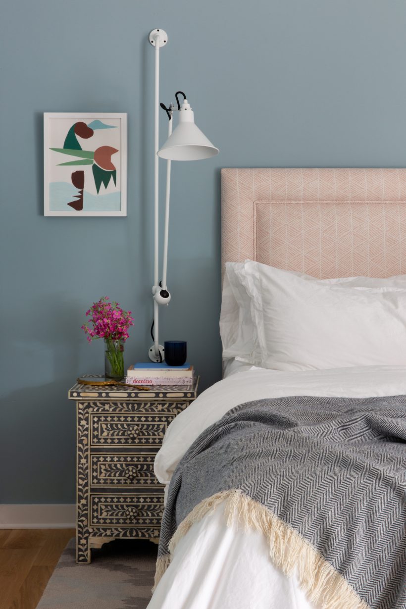 light blue and peach bedroom