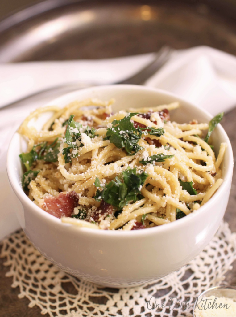 Pasta Carbonara For One from One Dish Kitchen_weeknight dinner recipes for one