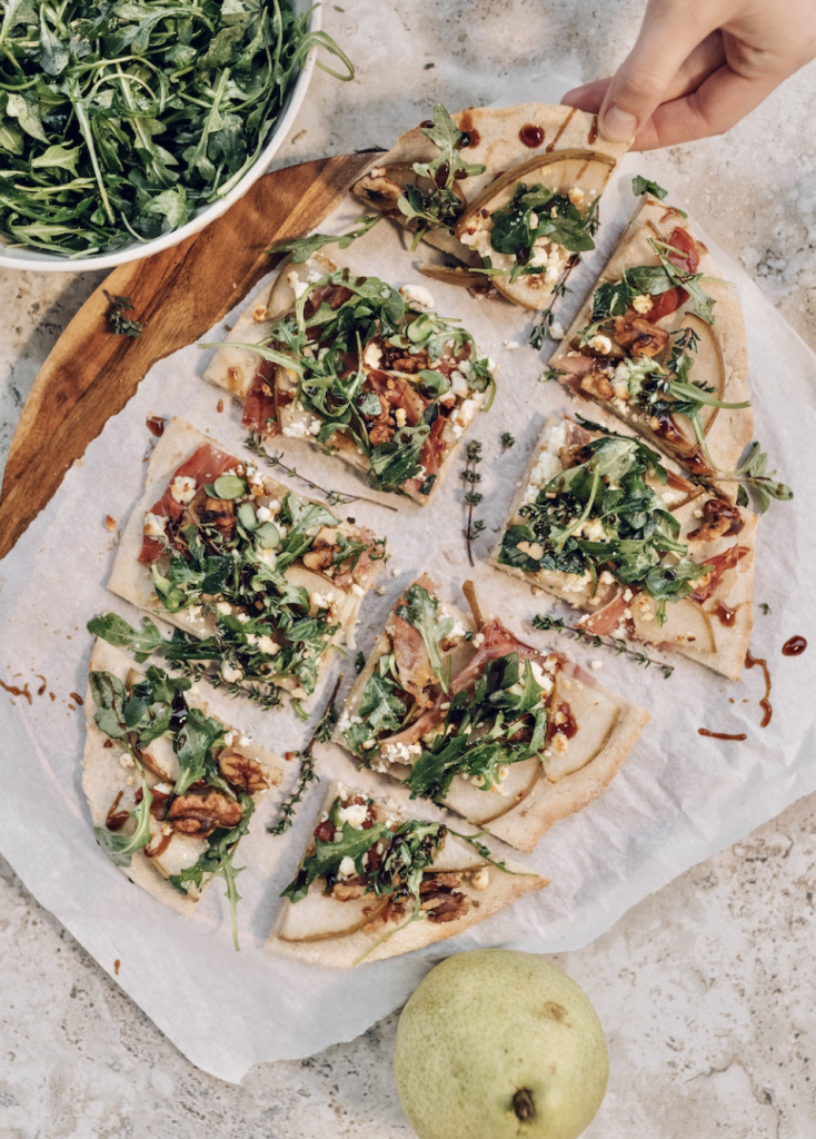 Glazed Pear Flatbread with Prosciutto, Walnuts & Goat Cheese_easy gluten-free dinner recipes for the family