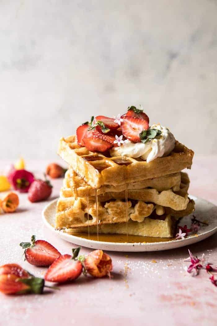 Overnight Waffles With Whipped Meyer Lemon Cream and Strawberries_easy mother's day recipes