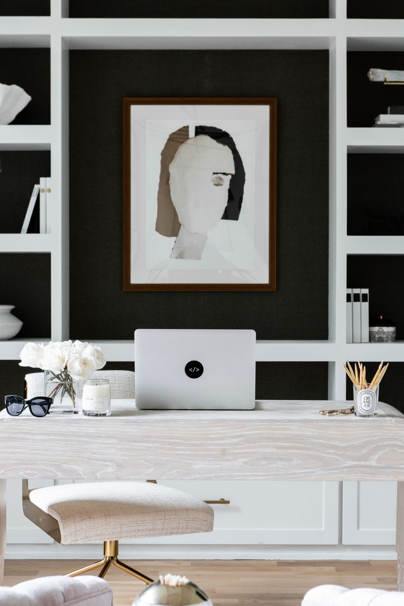 black and white home office