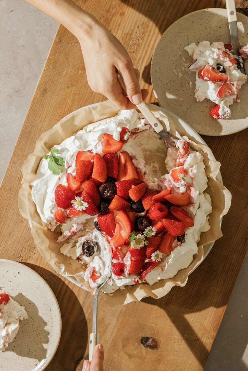 Strawberries and cream pavlova.