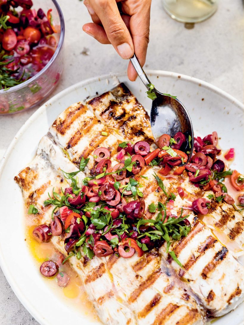 Grilled Mahi Mahi with Black Olive Vinaigrette