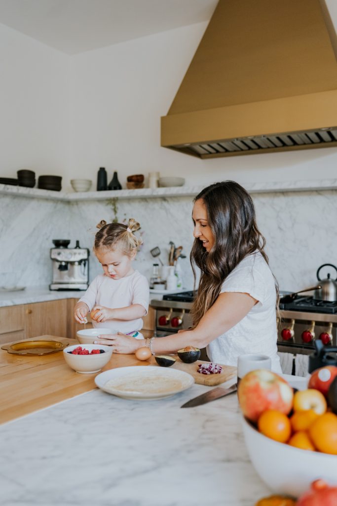 Ariel Kaye in kitchen with daughter_how to shift career