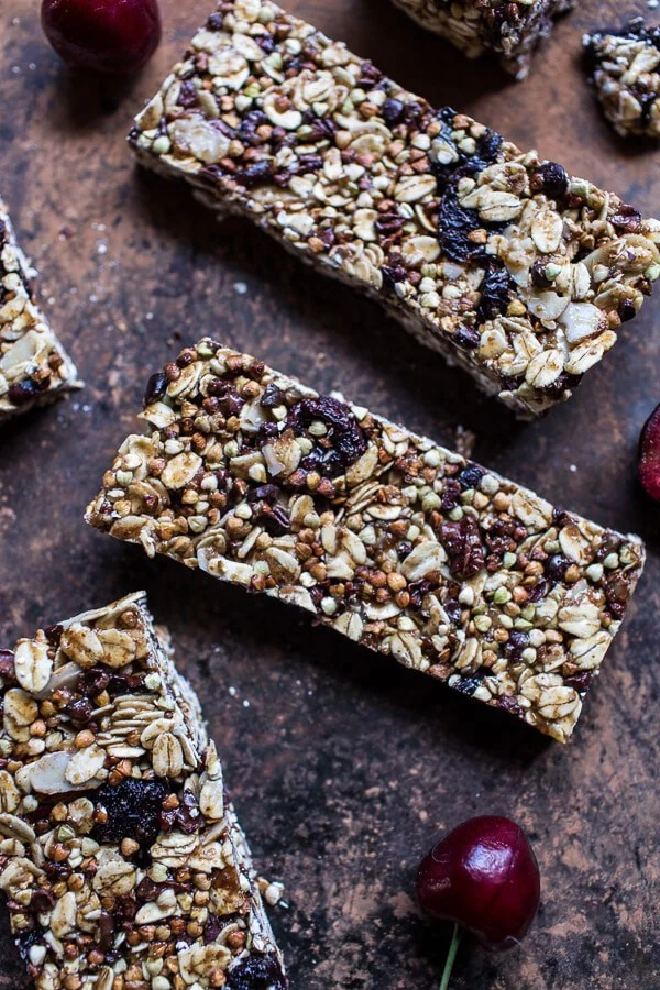 Chewy Cherry, Almond and Cacao Nib Granola Bars_grab and go breakfast ideas for work