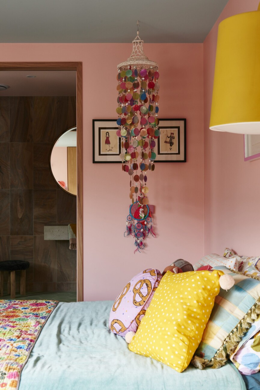 brightly painted bedroom