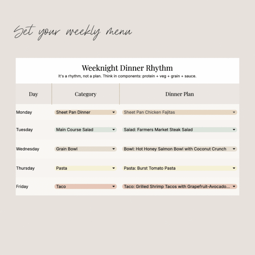 Set your weekly menu