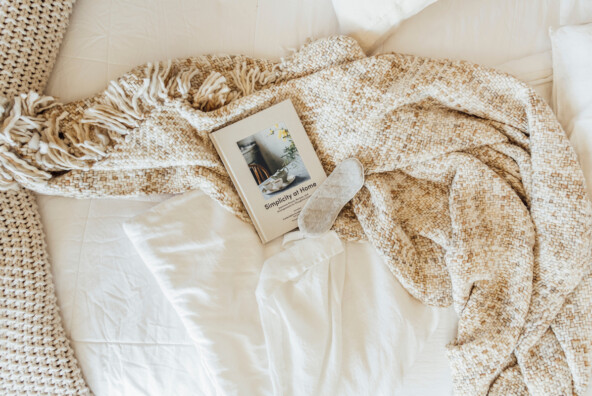 relax, self-care, book, throw, bed