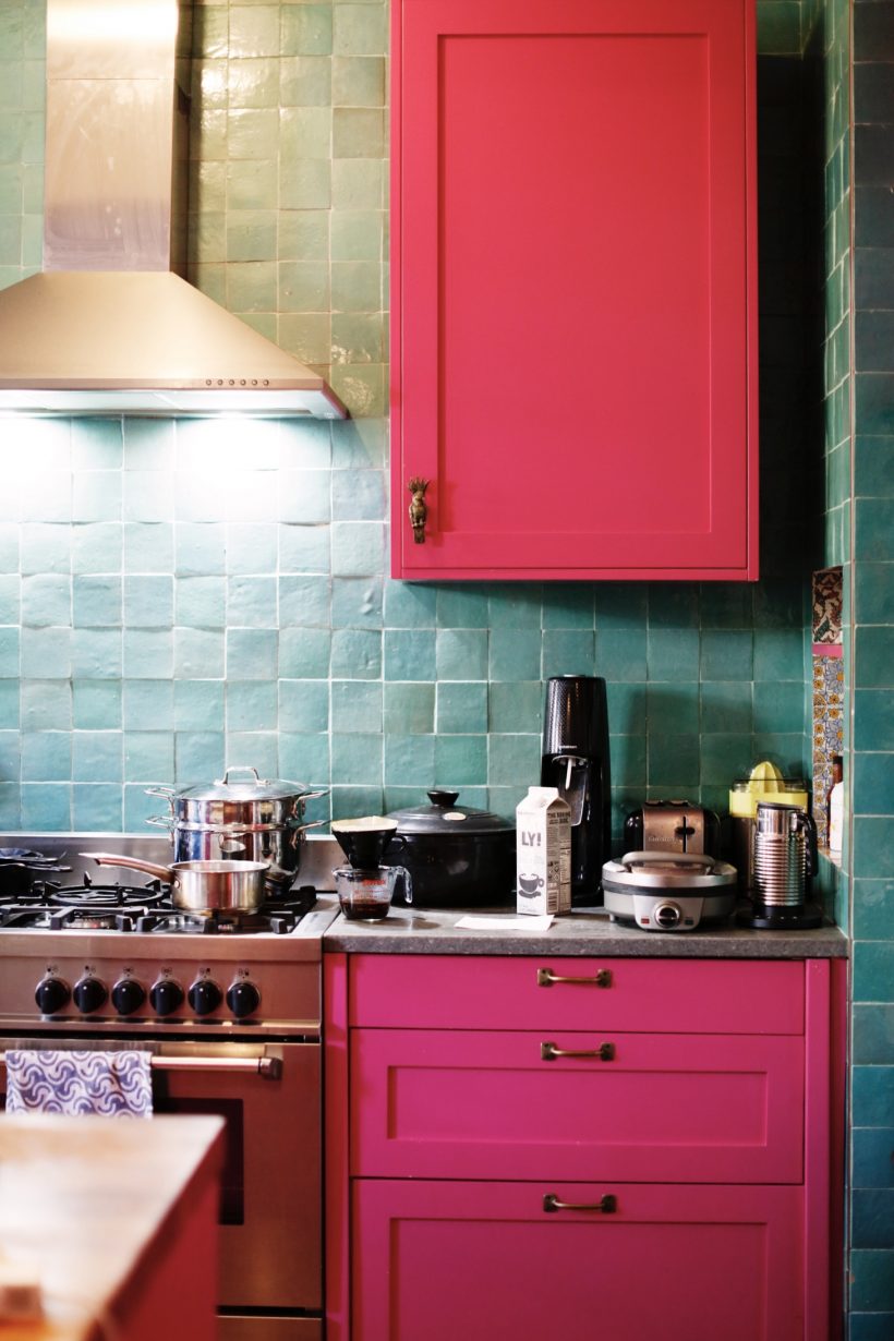bright pink kitchen cabinets