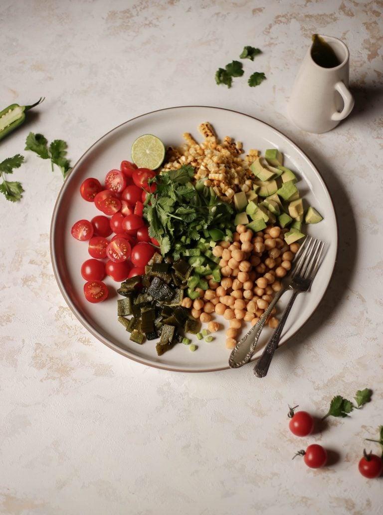 Roasted Corn, Chickpea, and Avocado Salad With Poblano Vinaigrette_easy summer salads