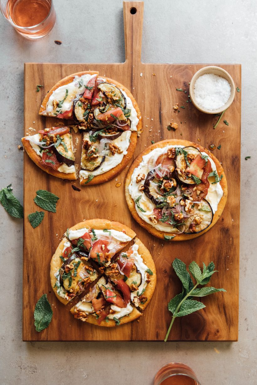 Healthy Eggplant and Ricotta Flatbread Pizza Recipe