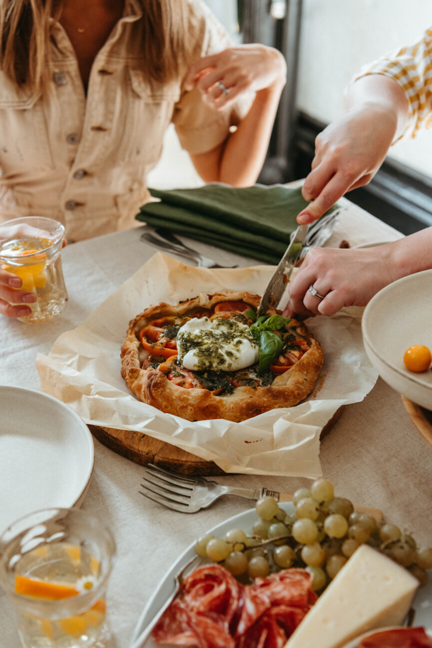 tomato and burrata galette, cassandra lavalle hosting tips