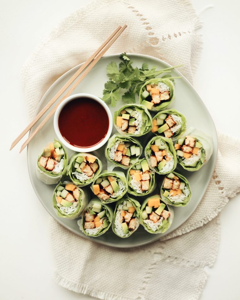 Honey Sriracha Tempeh Spring Rolls_pool party snacks