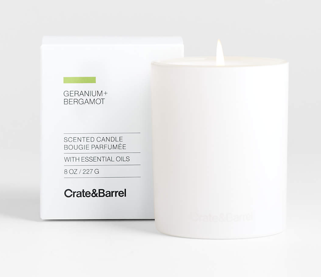 Crate&Barrel Geranium + Bergamot Candle, best aromatherapy candles