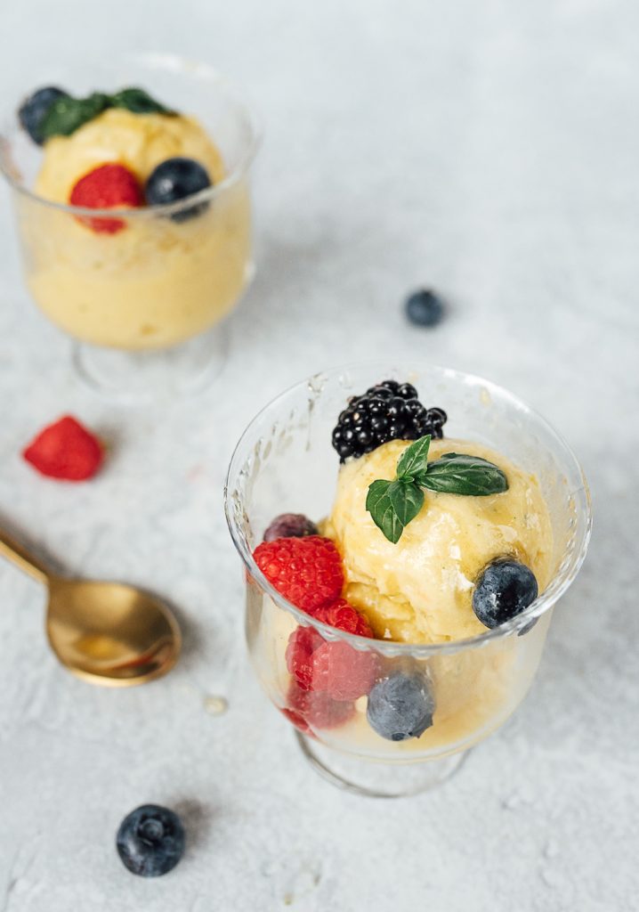 4-Ingredient No-Churn Mango Basil Ice Cream