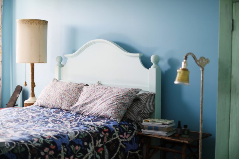 blue-walled bedroom