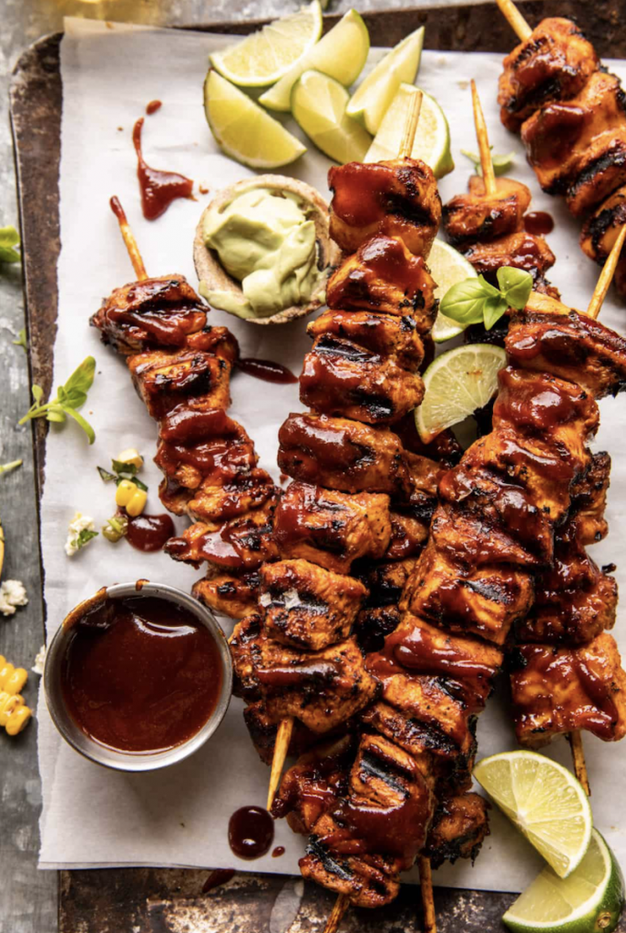 BBQ Beer Chicken Skewers With Avocado Corn and Feta Salsa_easy summer recipes