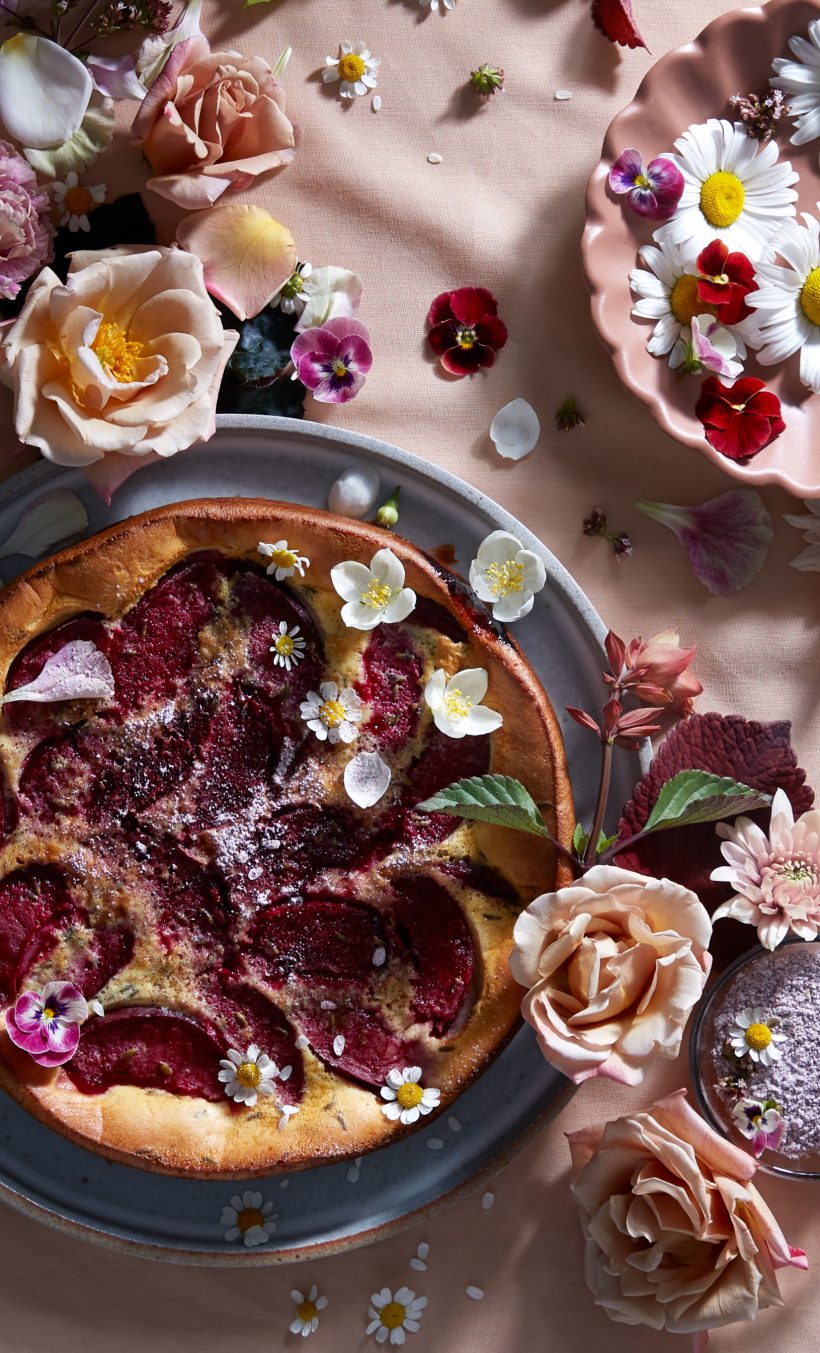 Plum Lavender Clafoutis_cooking with flowers