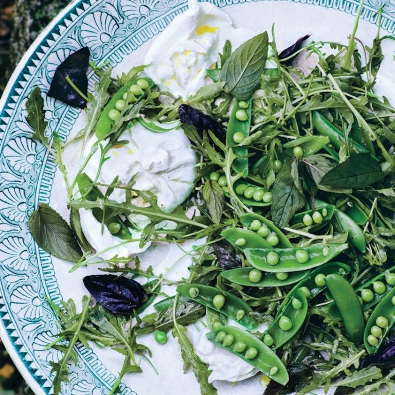 snap pea salad with burrata 