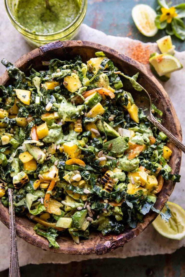 Mango Kale Chopped Salad with Cilantro Lime Dressing_no cook summer meals