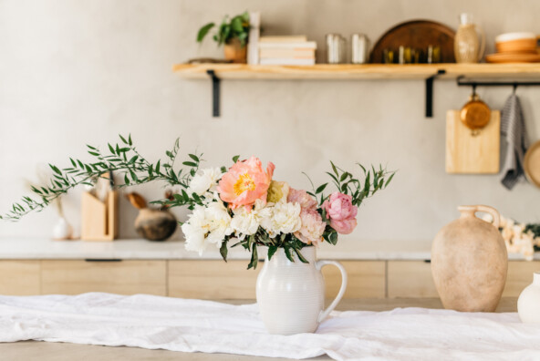 decorating with vases, peonies