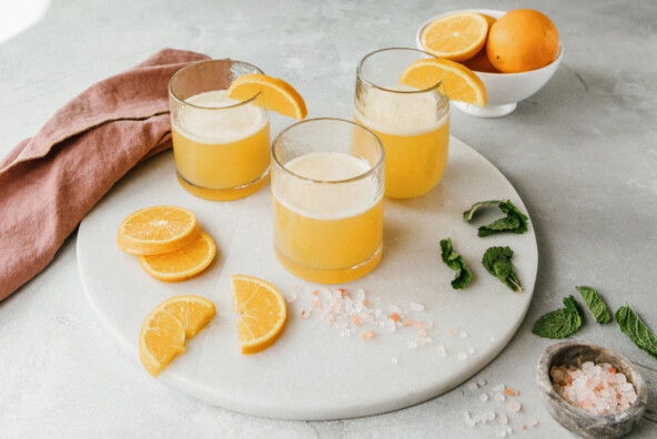 Three glasses of adrenal cocktail recipe.