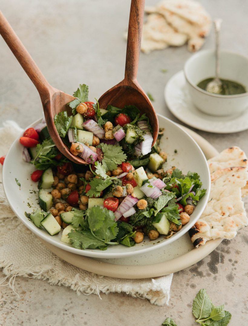 chickpea salad - kachumber salad with cucumber, tomato and onion