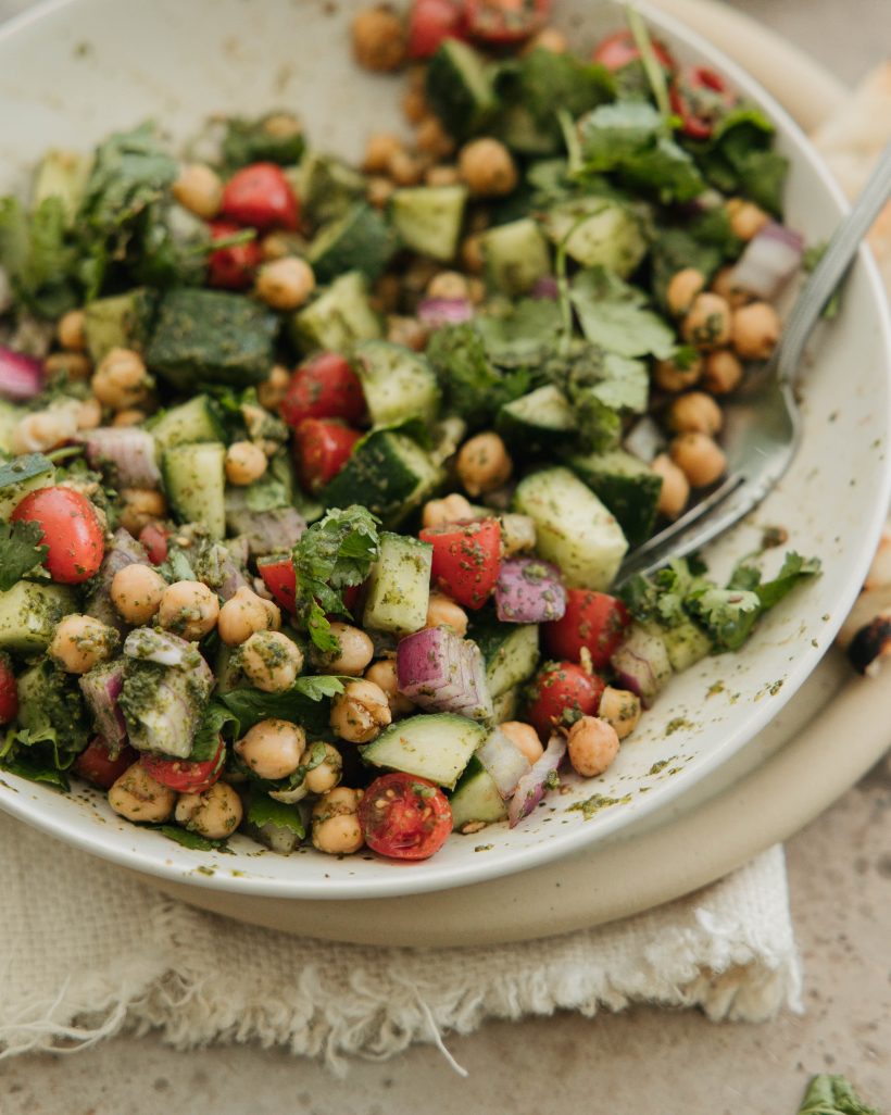 chickpea salad - kachumber salad with cucumber, tomato and onion