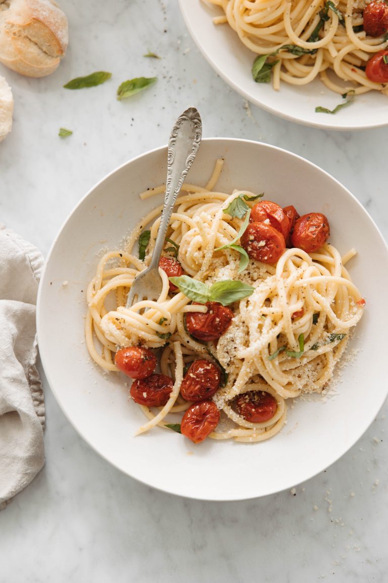 Creamy tomato pasta with miso and roasted tomatoes.