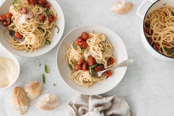 creamy tomato pasta with miso and roasted tomatoes