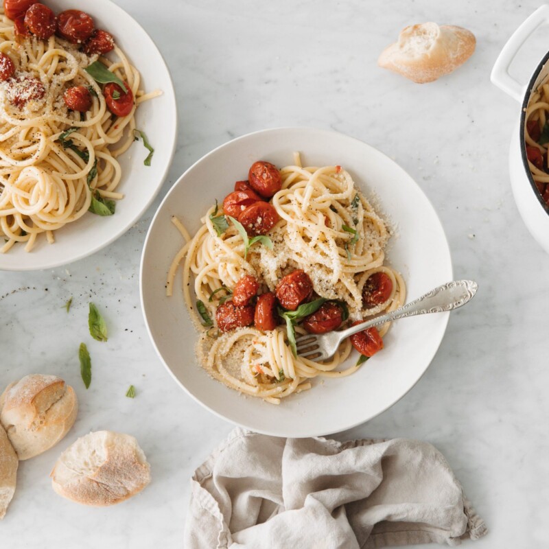 creamy tomato pasta with miso and roasted tomatoes