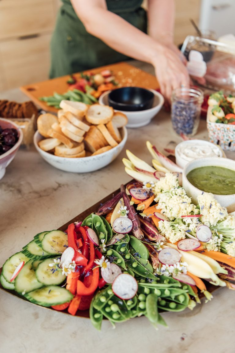 spring crudite with green goddess dressing