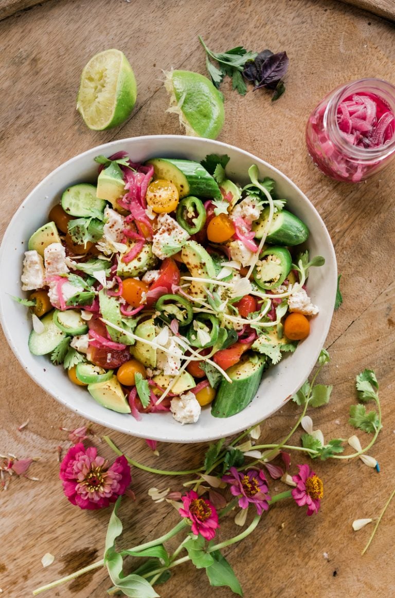 Tomato, Avocado, & Cucumber Salad With Feta_portable picnic recipes