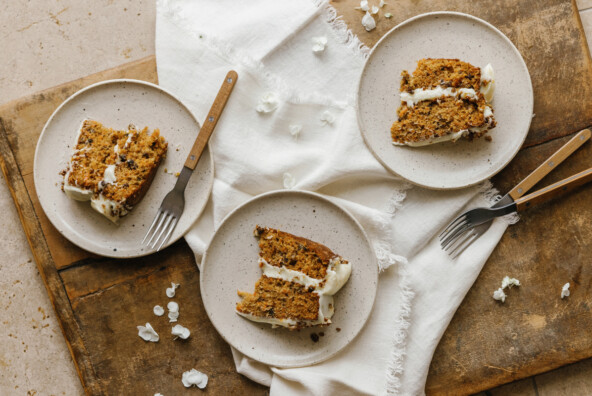 Slices of carrot cake.