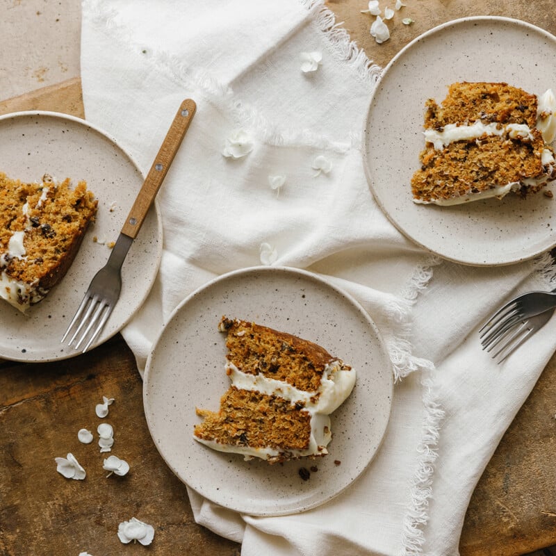 Slices of carrot cake.