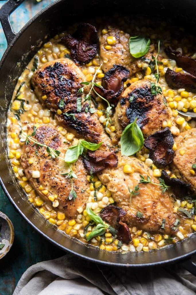 Half Baked Harvest's Garlic Butter Creamed Corn Chicken_healthy and quick dinner recipes