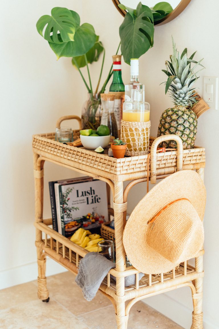 tropical-styled bar cart_how to style a bar cart