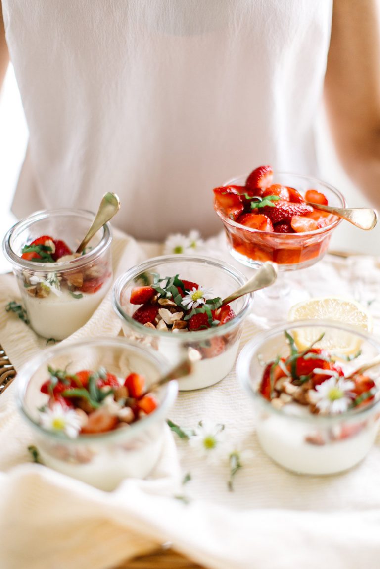 Vanilla Panna Cotta with Strawberries, Basil, & Almonds_foods that are high in antioxidants