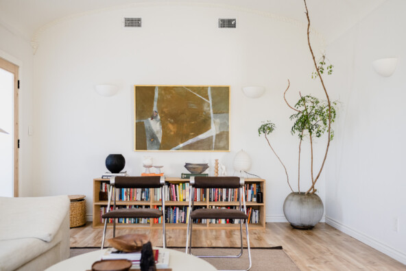 living room with bookshelf