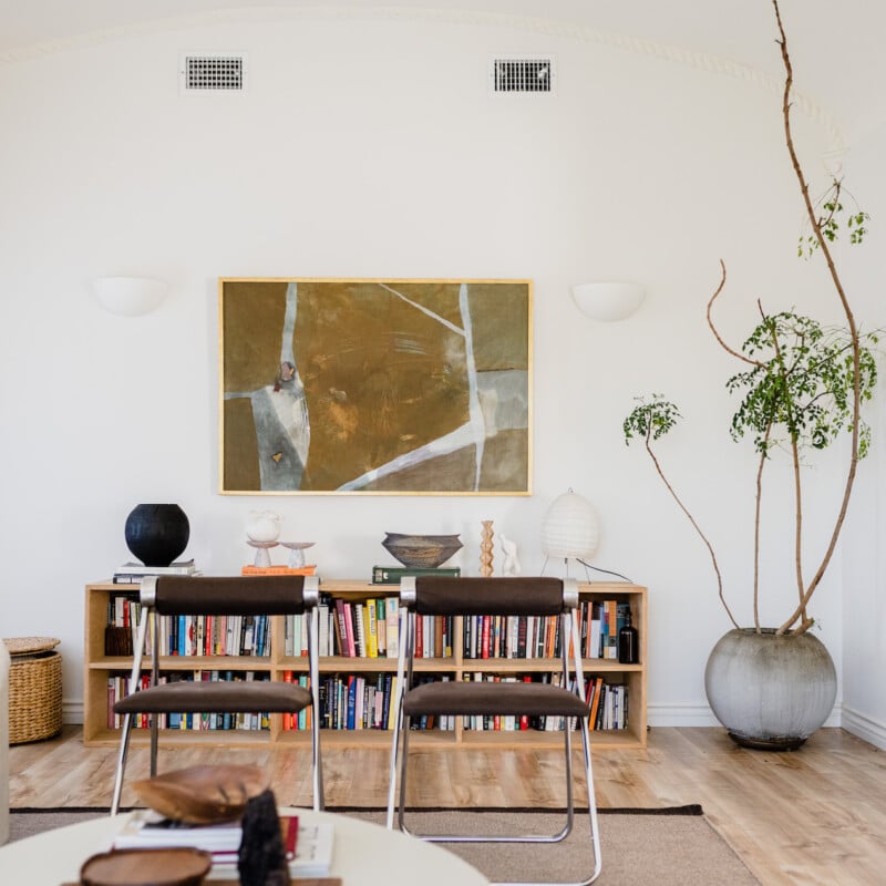 living room with bookshelf